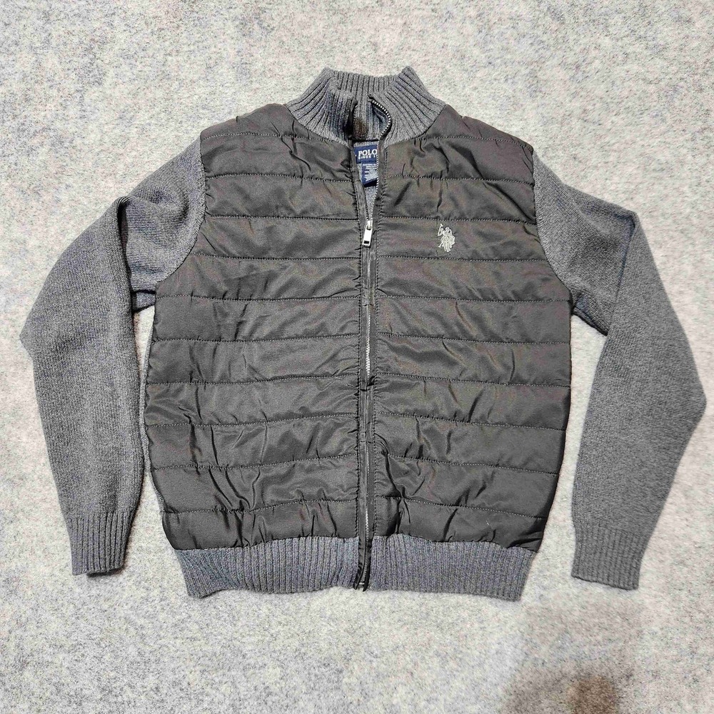 US Polo Assn Grey Quarter Zip Quilted Front Knitted Sleeves Jacket 10/12